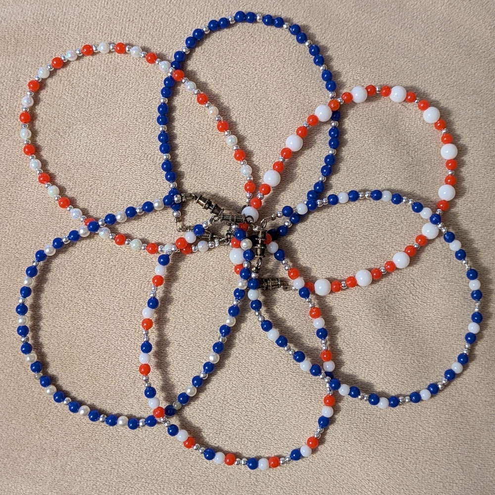 Set of Seven Handmade Vintage Patriotic Red White & Blue Ankle Bracelets